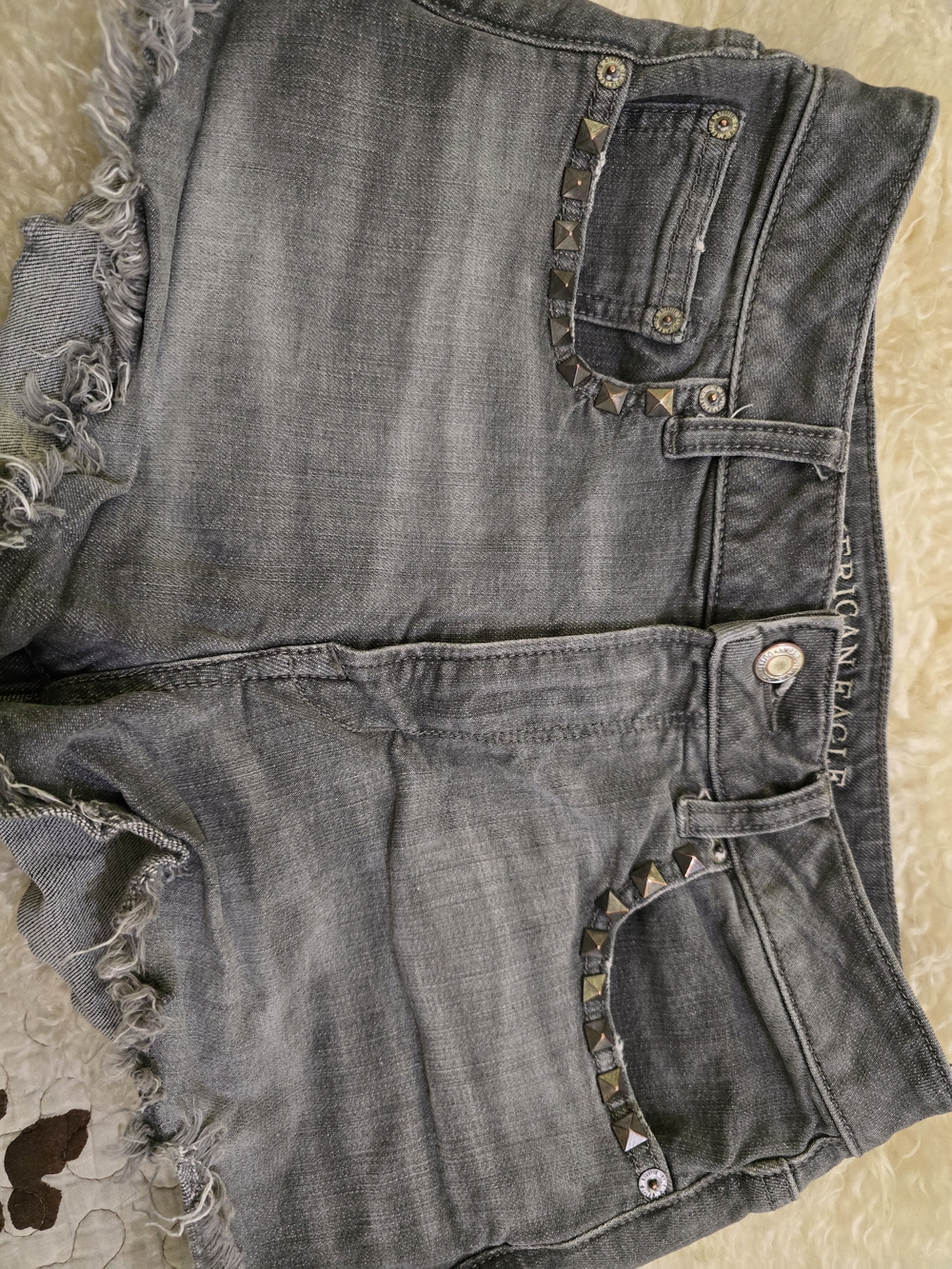 American Eagle Outfitters Gray Distressed Denim Cutoff Shorts with Pyramid Studs